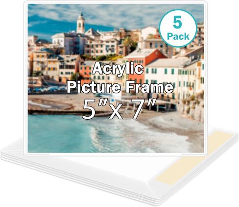4x6 Inch Acrylic Picture Frames, Clear Photo Frame for Wall with Tape, No Drilling Frameless Picture Frames, Pack of 5 Floating Hanging Picture Frames 4 x 6 for Home, School, Office in Saudi Arabia