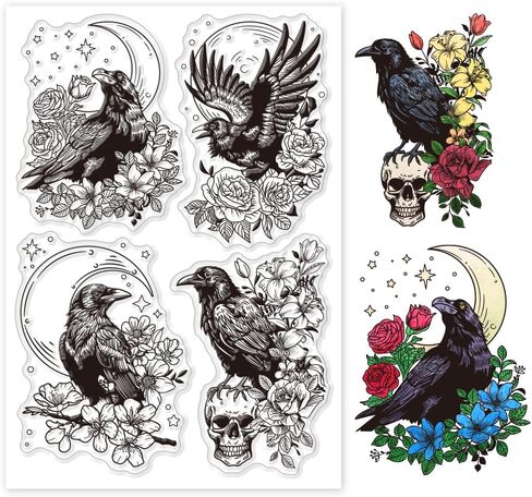 GLOBLELAND Crow and Flower Clear Stamps for Cards Making Rose Cherry Blossom Clear Stamp Seals Transparent Stamps for DIY Scrapbooking Photo Album Journal Home Decoration in Saudi Arabia