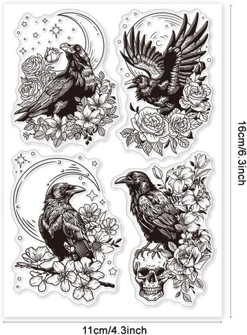 GLOBLELAND Crow and Flower Clear Stamps for Cards Making Rose Cherry Blossom Clear Stamp Seals Transparent Stamps for DIY Scrapbooking Photo Album Journal Home Decoration in Saudi Arabia
