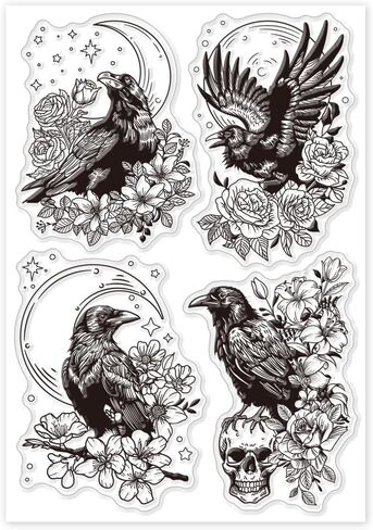 GLOBLELAND Crow and Flower Clear Stamps for Cards Making Rose Cherry Blossom Clear Stamp Seals Transparent Stamps for DIY Scrapbooking Photo Album Journal Home Decoration in Saudi Arabia