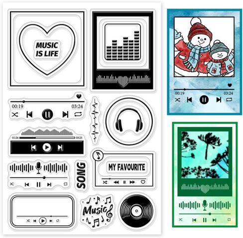 GLOBLELAND Music Player Border Clear Stamps Music Silicone Clear Stamp Seals Transparent Stamps for DIY Scrapbooking Cards Making Photo Album Journal Home Decoration in Saudi Arabia
