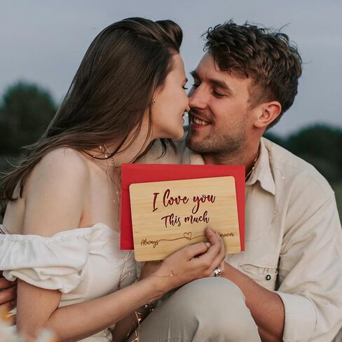 Wood Anniversary Card, Romantic Birthday Card for Husband Wife, I Love You This Much Anniversary Cards for Boyfriend Girlfriend Her Him, Best Wedding Anniversary Card Gifts in Saudi Arabia