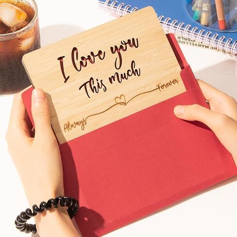 Wood Anniversary Card, Romantic Birthday Card for Husband Wife, I Love You This Much Anniversary Cards for Boyfriend Girlfriend Her Him, Best Wedding Anniversary Card Gifts in Saudi Arabia