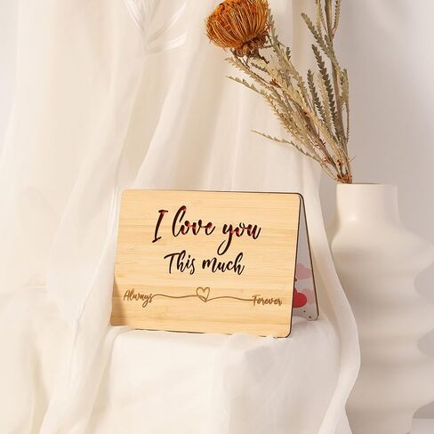 Wood Anniversary Card, Romantic Birthday Card for Husband Wife, I Love You This Much Anniversary Cards for Boyfriend Girlfriend Her Him, Best Wedding Anniversary Card Gifts in Saudi Arabia