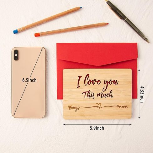 Wood Anniversary Card, Romantic Birthday Card for Husband Wife, I Love You This Much Anniversary Cards for Boyfriend Girlfriend Her Him, Best Wedding Anniversary Card Gifts in Saudi Arabia