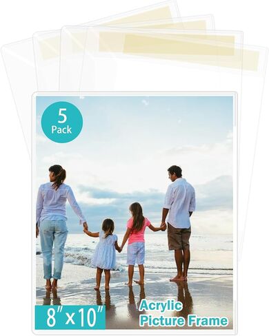 4x6 Inch Acrylic Picture Frames, Clear Photo Frame for Wall with Tape, No Drilling Frameless Picture Frames, Pack of 5 Floating Hanging Picture Frames 4 x 6 for Home, School, Office in Saudi Arabia