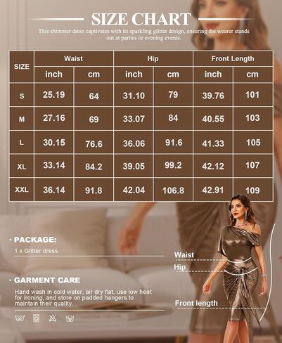 VIDUSSA Sparkly Glitter Dress for Women - One Shoulder Ruched Party Cocktail Tie Waist Bodycon Dresses in Saudi Arabia