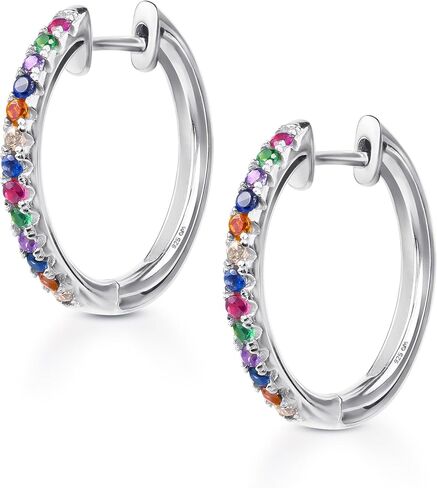 Amberta Lumini Women 925 Sterling Silver Rainbow Hoop Earrings in Saudi Arabia