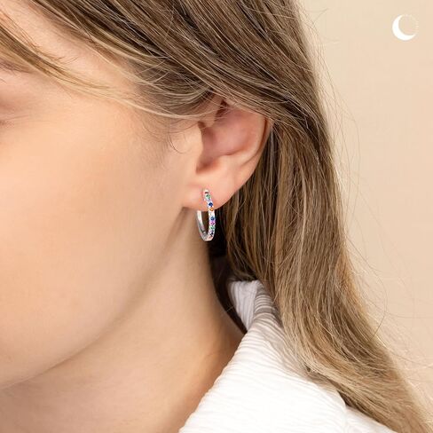 Amberta Lumini Women 925 Sterling Silver Rainbow Hoop Earrings in Saudi Arabia