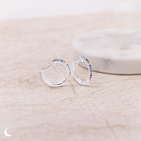 Amberta Lumini Women 925 Sterling Silver Rainbow Hoop Earrings in Saudi Arabia