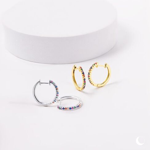 Amberta Lumini Women 925 Sterling Silver Rainbow Hoop Earrings in Saudi Arabia
