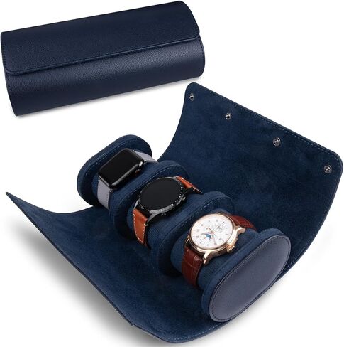 1 Slots Cylindrical Watch Case, Watch Roll Travel Case Vintage Watch Box for Men and Women - Black Upgrade Version in Saudi Arabia