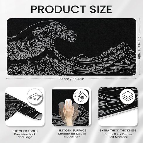 iCasso Desk Pad Mat, Large Mouse Pad for Desk, Flet Mousepad Computer Mat, Big Keyboard Mat with Stitched Edges & Non-Slip Base,Keyboard Pad for Computer Keyboard and Mouse-Black Chip in Saudi Arabia