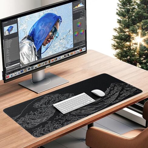 iCasso Desk Pad Mat, Large Mouse Pad for Desk, Flet Mousepad Computer Mat, Big Keyboard Mat with Stitched Edges & Non-Slip Base,Keyboard Pad for Computer Keyboard and Mouse-Black Chip in Saudi Arabia