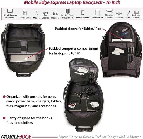 Mobile Edge ​​Express 2.0 Laptop Backpack for Men and Women, Compatible withPC and Mac Laptops 16-17 Inch, Travel Work Business Computer Bag, MEBPE72, Black with Red Trim in Saudi Arabia