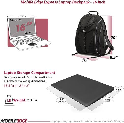 Mobile Edge ​​Express 2.0 Laptop Backpack for Men and Women, Compatible withPC and Mac Laptops 16-17 Inch, Travel Work Business Computer Bag, MEBPE72, Black with Red Trim in Saudi Arabia