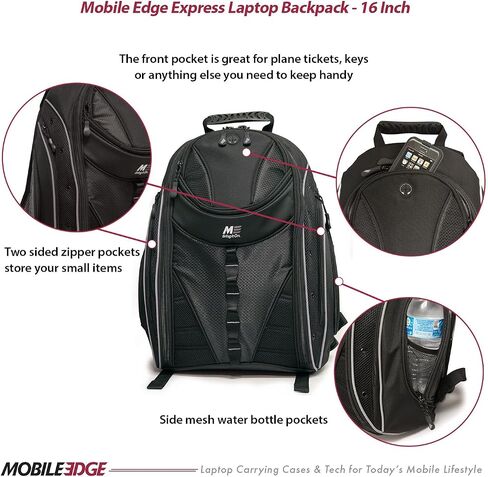 Mobile Edge ​​Express 2.0 Laptop Backpack for Men and Women, Compatible withPC and Mac Laptops 16-17 Inch, Travel Work Business Computer Bag, MEBPE72, Black with Red Trim in Saudi Arabia