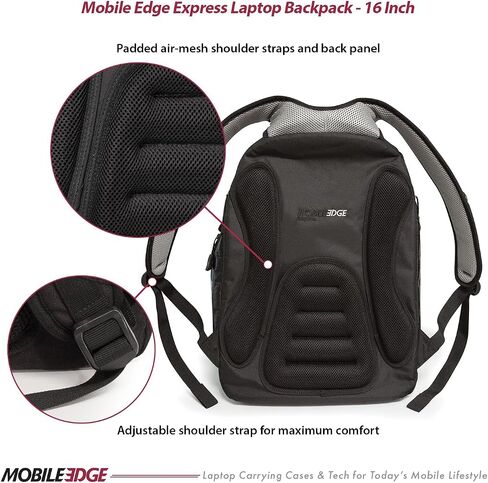 Mobile Edge ​​Express 2.0 Laptop Backpack for Men and Women, Compatible withPC and Mac Laptops 16-17 Inch, Travel Work Business Computer Bag, MEBPE72, Black with Red Trim in Saudi Arabia