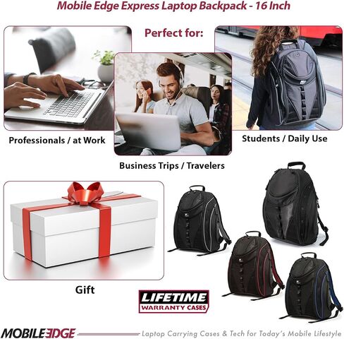 Mobile Edge ​​Express 2.0 Laptop Backpack for Men and Women, Compatible withPC and Mac Laptops 16-17 Inch, Travel Work Business Computer Bag, MEBPE72, Black with Red Trim in Saudi Arabia