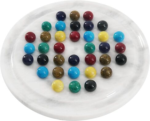 ألعاب لوحية مستديرة مصنوعة يدويًا من راديكالن ماربل سوليتير أبيض مقاس 25.4 سم، ديكور المنزل والمكتب مع 42 كرة رخامية - 2 لاعبين ألعاب ذهنية وألعاب ممتعة للبالغين in Kuwait