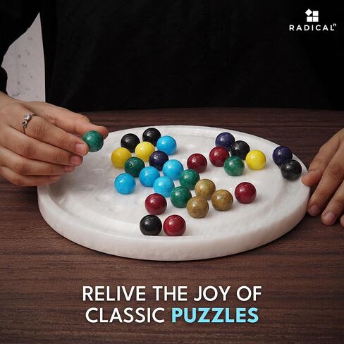 ألعاب لوحية مستديرة مصنوعة يدويًا من راديكالن ماربل سوليتير أبيض مقاس 25.4 سم، ديكور المنزل والمكتب مع 42 كرة رخامية - 2 لاعبين ألعاب ذهنية وألعاب ممتعة للبالغين in Kuwait