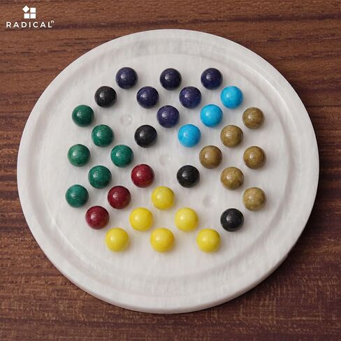ألعاب لوحية مستديرة مصنوعة يدويًا من راديكالن ماربل سوليتير أبيض مقاس 25.4 سم، ديكور المنزل والمكتب مع 42 كرة رخامية - 2 لاعبين ألعاب ذهنية وألعاب ممتعة للبالغين in Kuwait