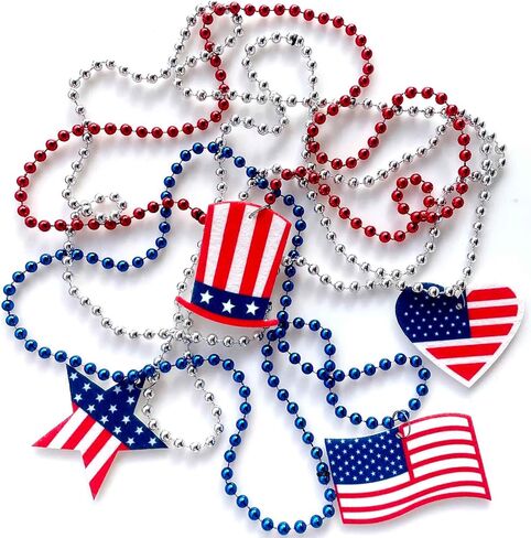 4th of July Necklaces Patriotic Metallic Bead Independence Day Necklace for Patriotic Party Supplies, Decorations for Independence, Veterans Day Supplies Decorations Party Sets -4 PCS in Saudi Arabia
