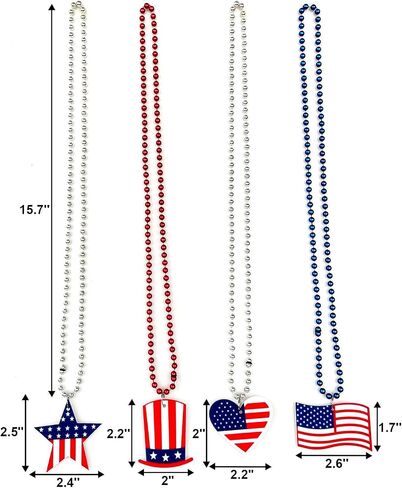 4th of July Necklaces Patriotic Metallic Bead Independence Day Necklace for Patriotic Party Supplies, Decorations for Independence, Veterans Day Supplies Decorations Party Sets -4 PCS in Saudi Arabia