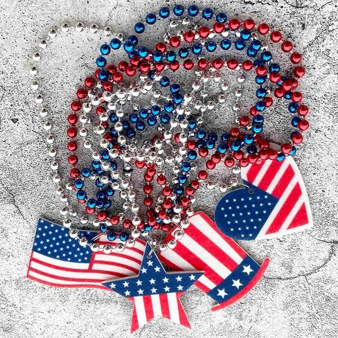 4th of July Necklaces Patriotic Metallic Bead Independence Day Necklace for Patriotic Party Supplies, Decorations for Independence, Veterans Day Supplies Decorations Party Sets -4 PCS in Saudi Arabia