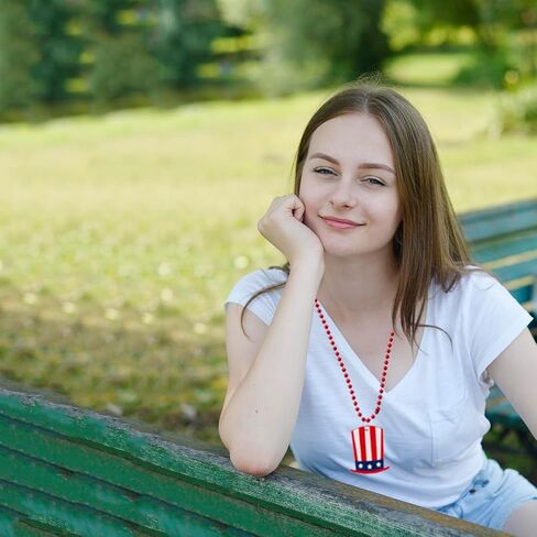 4th of July Necklaces Patriotic Metallic Bead Independence Day Necklace for Patriotic Party Supplies, Decorations for Independence, Veterans Day Supplies Decorations Party Sets -4 PCS in Saudi Arabia
