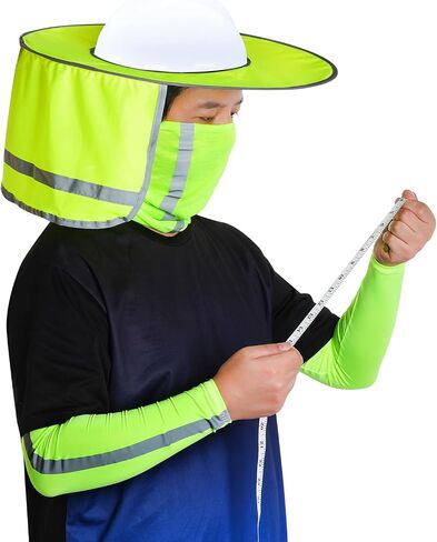 3 Pcs Hard Hat Sun Shade Full Brim Mesh Neck Sun Shield Bandana Face Scarf UV Sun Protection Arm Sleeves with Reflective Strap, Sun Visor Neck Shade for Hard Hat Accessories in Saudi Arabia