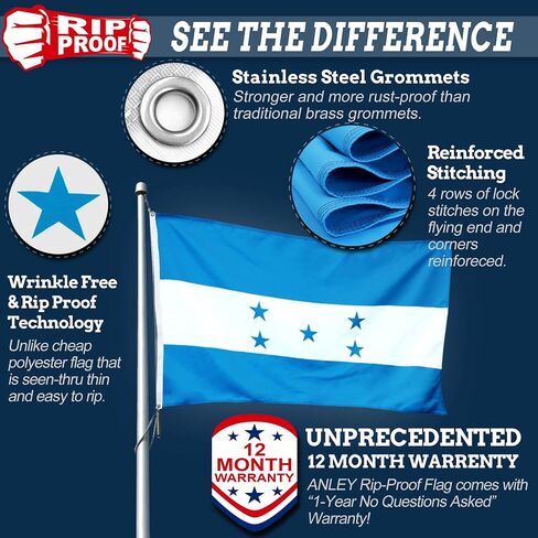 Anley Fly Breeze 3x5 Foot Honduras Flag - Vivid Color and Fade proof - Canvas Header and Double Stitched - Honduran National Flags Polyester with Brass Grommets 3 X 5 Ft in Saudi Arabia