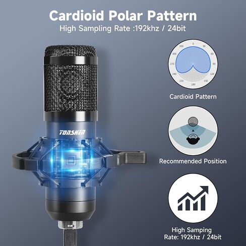 USB Microphone Streaming Microphone for Recording Microphone for PC 192khz/24bit Studio Cardioid Condenser Mic Kit Gaming Mics Studio Microphone for Singing, Podcast Equipment Bundle with Mic Boom Arm in Saudi Arabia