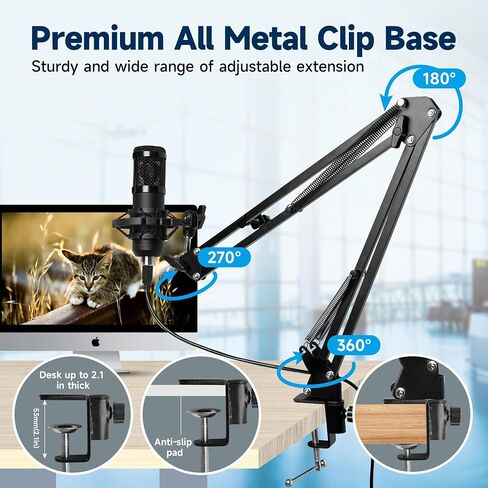 USB Microphone Streaming Microphone for Recording Microphone for PC 192khz/24bit Studio Cardioid Condenser Mic Kit Gaming Mics Studio Microphone for Singing, Podcast Equipment Bundle with Mic Boom Arm in Saudi Arabia