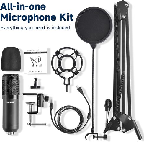 USB Microphone Streaming Microphone for Recording Microphone for PC 192khz/24bit Studio Cardioid Condenser Mic Kit Gaming Mics Studio Microphone for Singing, Podcast Equipment Bundle with Mic Boom Arm in Saudi Arabia