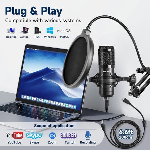 USB Microphone Streaming Microphone for Recording Microphone for PC 192khz/24bit Studio Cardioid Condenser Mic Kit Gaming Mics Studio Microphone for Singing, Podcast Equipment Bundle with Mic Boom Arm in Saudi Arabia