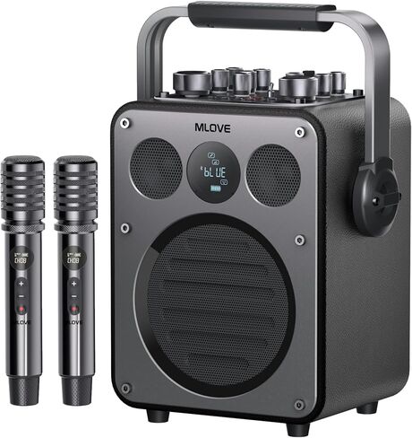 Karaoke Machine for Adults with 2 UHF Wireless Microphones, 200W Portable Bluetooth Karaoke Speaker PA System with Sound Effects, EQ, Recording, Aux, USB, TF Card and Instrument Input, Black in Saudi Arabia