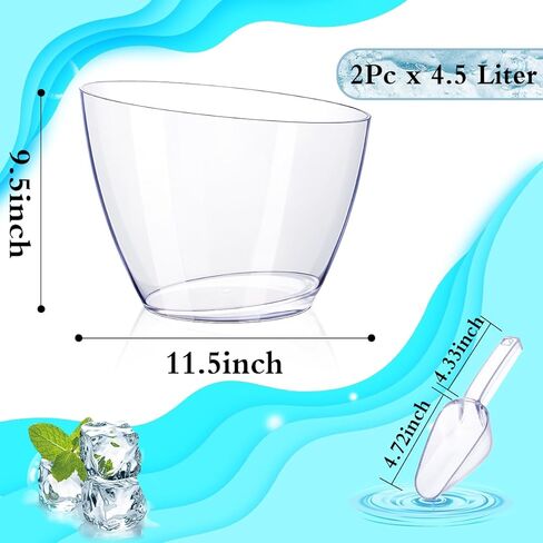 2 قطعة دلو ثلج للحفلات الشمبانيا مشروبات النبيذ دلو للكوكتيل ميموزا بار البلاستيك حوض البيرة الأكريليك مع المجارف (4.5 لتر) in Kuwait