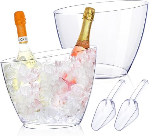 2 قطعة دلو ثلج للحفلات الشمبانيا مشروبات النبيذ دلو للكوكتيل ميموزا بار البلاستيك حوض البيرة الأكريليك مع المجارف (4.5 لتر) in Kuwait