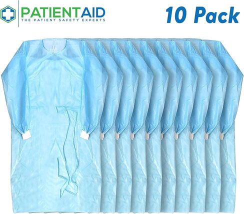 مساعدة المرضى، 20 حزمة من ملابس الوقاية الشخصية العازلة التي يمكن التخلص منها، مسجلة لدى إدارة الغذاء والدواء، المستوى 2، PP+PE، 40 جرامًا للمتر المربع، ربطة عنق مزدوجة كاملة الظهر، 55 بوصة طول، جودة المستشفى in Kuwait