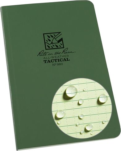 Rite In The Rain Weatherproof Tactical Field Notebook, 4 5/8" x 7", Green Cover, Universal Pattern with Reference Materials (No. 980), One Size (980L) in Saudi Arabia