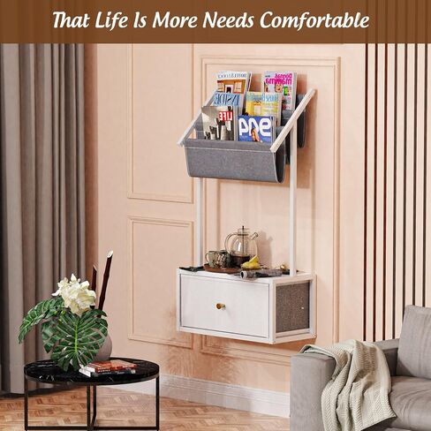 Wall Mounted Floating Nightstand, Floating Bedside Table with 3-Tier Vinyl Record Wall Mount, Vintage Natural Wood Floating Shelf for Living Room, Bedroom, Office (Black) in Kuwait