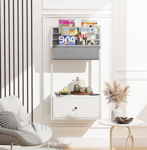 Wall Mounted Floating Nightstand, Floating Bedside Table with 3-Tier Vinyl Record Wall Mount, Vintage Natural Wood Floating Shelf for Living Room, Bedroom, Office (Black) in Kuwait