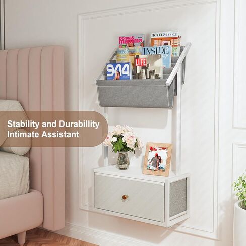 Wall Mounted Floating Nightstand, Floating Bedside Table with 3-Tier Vinyl Record Wall Mount, Vintage Natural Wood Floating Shelf for Living Room, Bedroom, Office (Black) in Kuwait