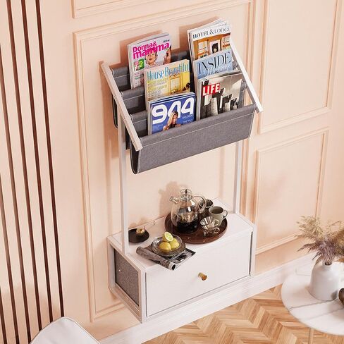 Wall Mounted Floating Nightstand, Floating Bedside Table with 3-Tier Vinyl Record Wall Mount, Vintage Natural Wood Floating Shelf for Living Room, Bedroom, Office (Black) in Kuwait