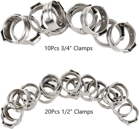 Pipe Fitting Tool Kit, PEX Crimping Clamp Cinch Tool for 3/8"to 1" Stainless Steel Clamps, Pipe Hose Cutter, 1/2" 20PCS and 3/4" 10PCS PEX Clamps in Saudi Arabia