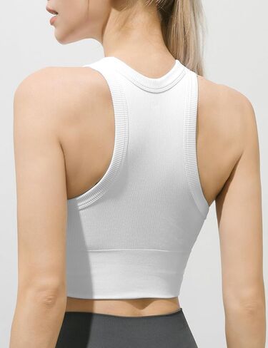 Women's Seamless Ribbed High Neck Sports Bra - Removable Padded Yoga Tank Tops Fitness Workout Running Crop Tops in Saudi Arabia