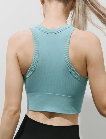 Women's Seamless Ribbed High Neck Sports Bra - Removable Padded Yoga Tank Tops Fitness Workout Running Crop Tops in Saudi Arabia