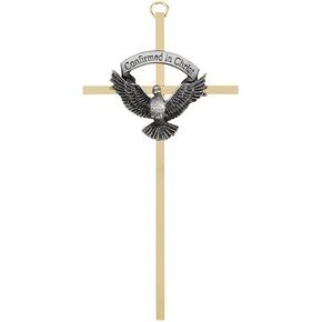 Confirmation Wall Cross - 7"H - Gold Plate Cross/Antique Pewter Finish Emblem - 4 PACK - James Brennan - Gift Boxed - B62P07