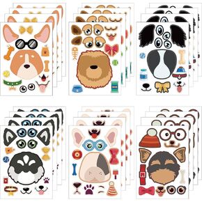 Make-a-face Sticker Set, Make A Dogs Stickers for Kids Dog Lover, DIY Craft Stickers Face Stickers Decor, Make Your Own Dogs Animal Sticker for Party Supplies Gifts, 6 Designs 24 Sheets